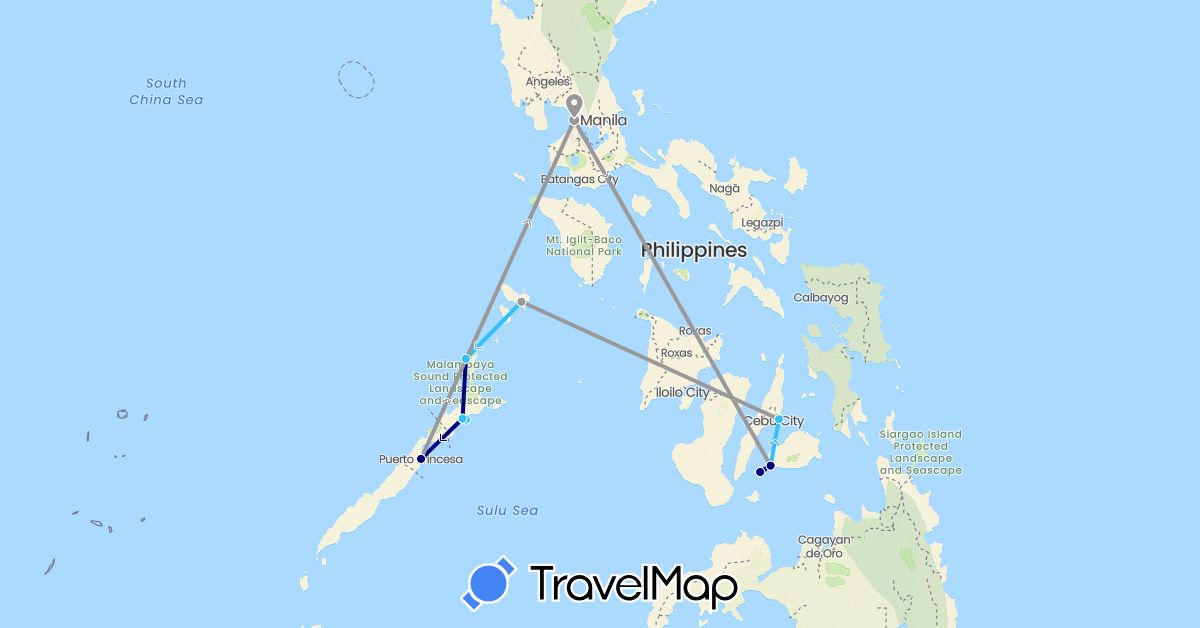 TravelMap itinerary: driving, plane, boat in Philippines (Asia)